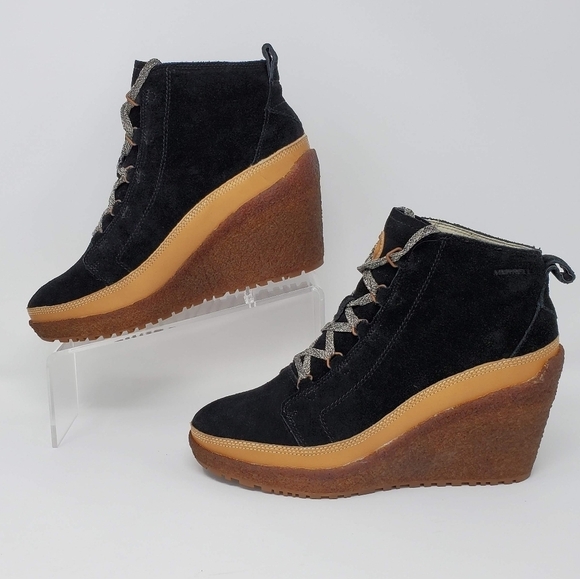 Merrell Tremblant Wedge Lace Pump Ankle Boots Booties Black Suede Size 9.5 New - Picture 2 of 10